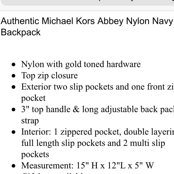 🆕 Navy Nylon Backpack MICHAEL KORS Jet Set Abbey - Picture 13 of 13